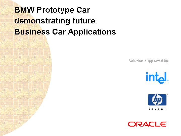 BMW Prototype Car demonstrating future Business Car Applications Solution supported by 