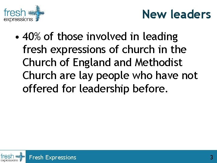 New leaders • 40% of those involved in leading fresh expressions of church in