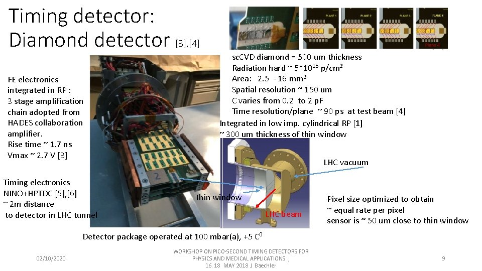 Timing detector: Diamond detector [3], [4] FE electronics integrated in RP : 3 stage