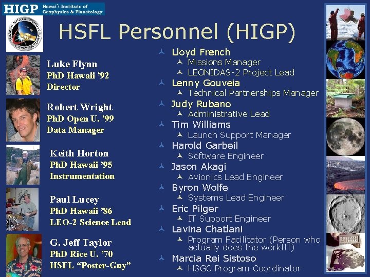 HSFL Personnel (HIGP) © Lloyd French Luke Flynn © Missions Manager © LEONIDAS-2 Project