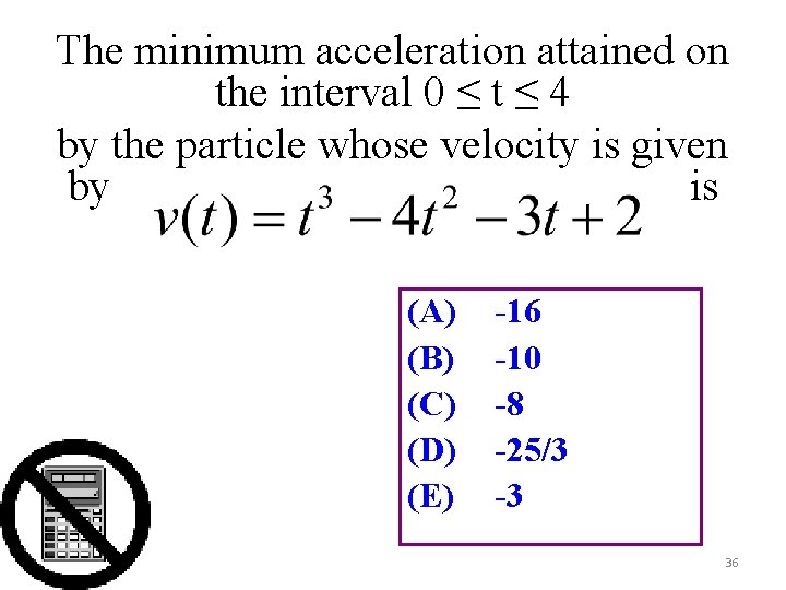 The minimum acceleration attained on the interval 0 ≤ t ≤ 4 by the
