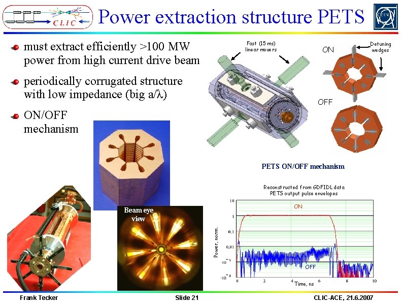 Power extraction structure PETS must extract efficiently >100 MW power from high current drive Power extraction structure PETS must extract efficiently >100 MW power from high current drive