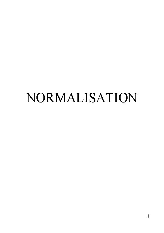 NORMALISATION 1 