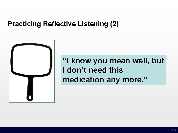 Practicing Reflective Listening (2) “I know you mean well, but I don’t need this