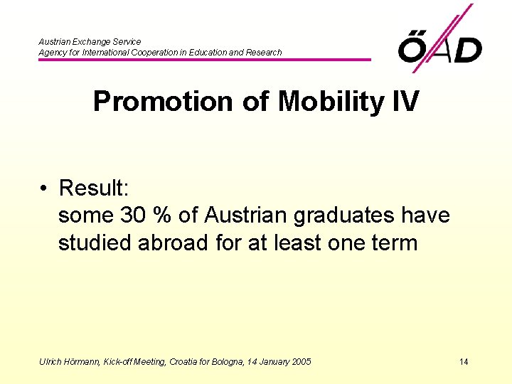 Austrian Exchange Service Agency for International Cooperation in Education and Research Promotion of Mobility