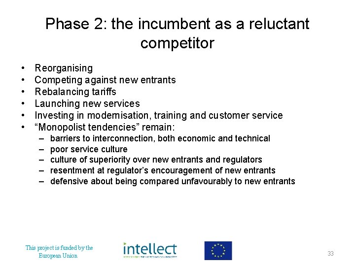 Phase 2: the incumbent as a reluctant competitor • • • Reorganising Competing against
