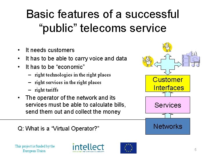 Basic features of a successful “public” telecoms service • It needs customers • It