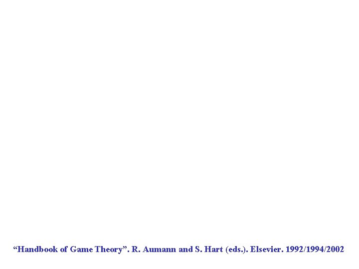 “Handbook of Game Theory”. R. Aumann and S. Hart (eds. ). Elsevier. 1992/1994/2002 