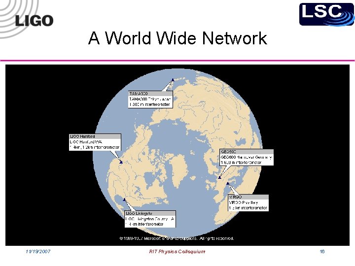 A World Wide Network 11/19/2007 RIT Physics Colloquium 16 