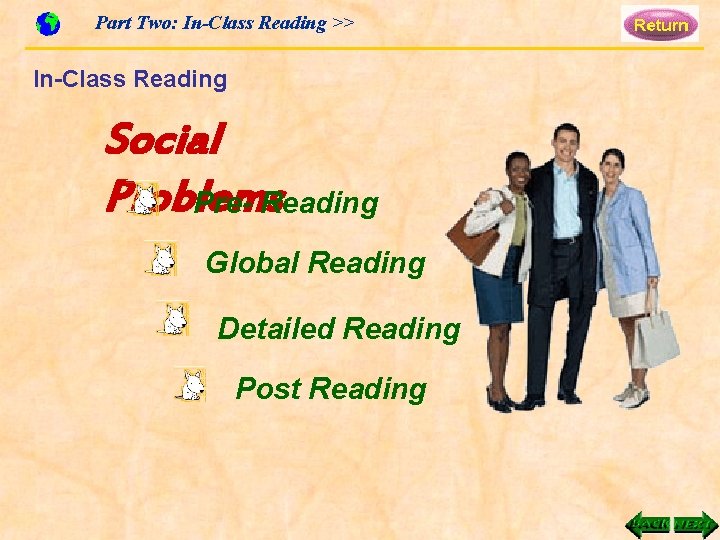 Part Two: In-Class Reading >> In-Class Reading Social Problems Pre- Reading Global Reading Detailed
