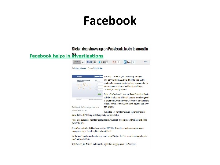 Facebook helps in investigations 
