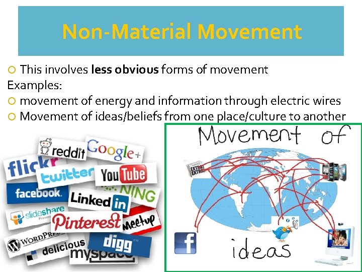 Non-Material Movement This involves less obvious forms of movement Examples: movement of energy and