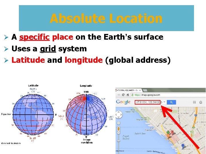 Absolute Location A specific place on the Earth’s surface Ø Uses a grid system