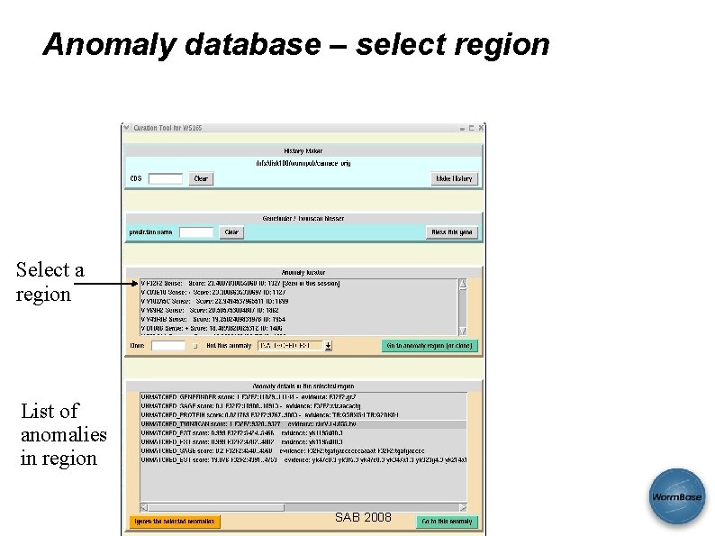 Anomaly database – select region Select a region List of anomalies in region SAB