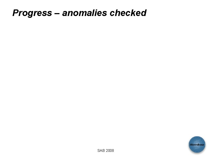 Progress – anomalies checked SAB 2008 