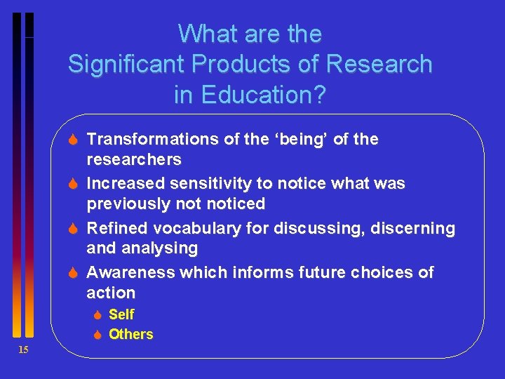 What are the Significant Products of Research in Education? S Transformations of the ‘being’