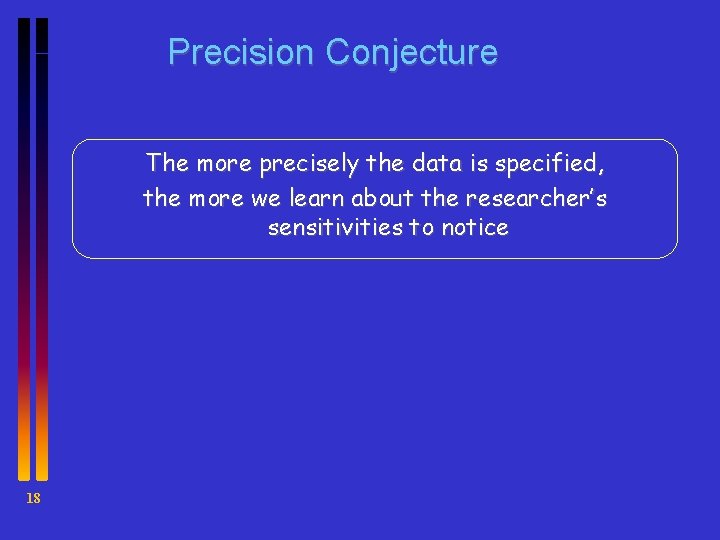 Precision Conjecture The more precisely the data is specified, the more we learn about