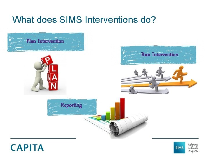 What does SIMS Interventions do? Plan Intervention Run Intervention Reporting 