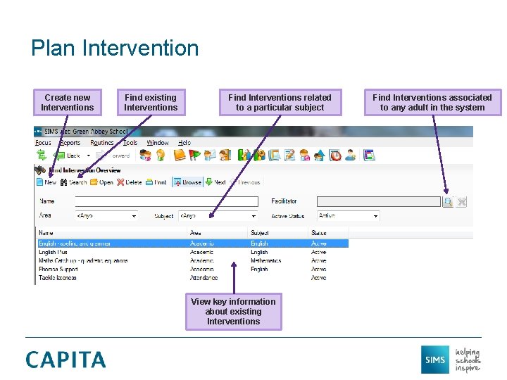 Plan Intervention Create new Interventions Find existing Interventions Find Interventions related to a particular