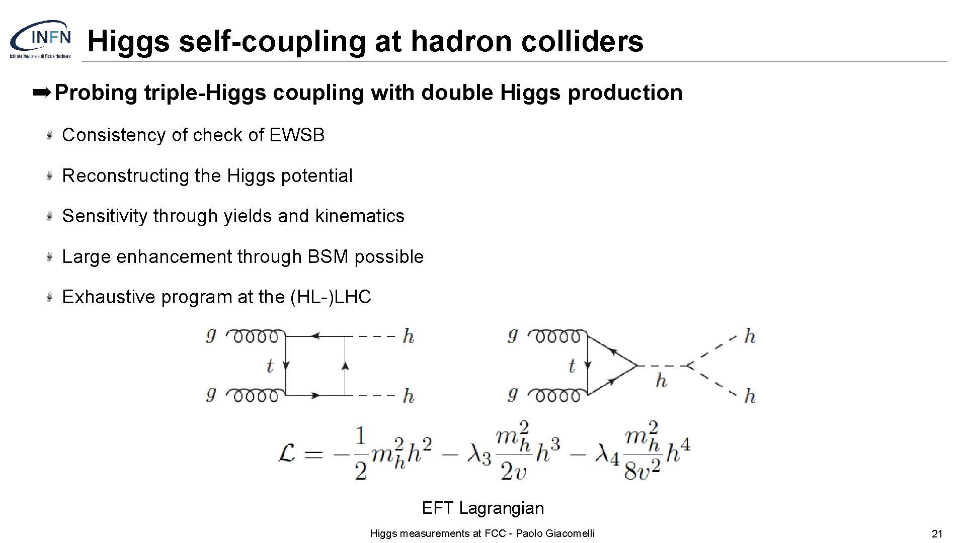 Higgs self-coupling at hadron colliders ➡ Probing triple-Higgs coupling with double Higgs production Consistency