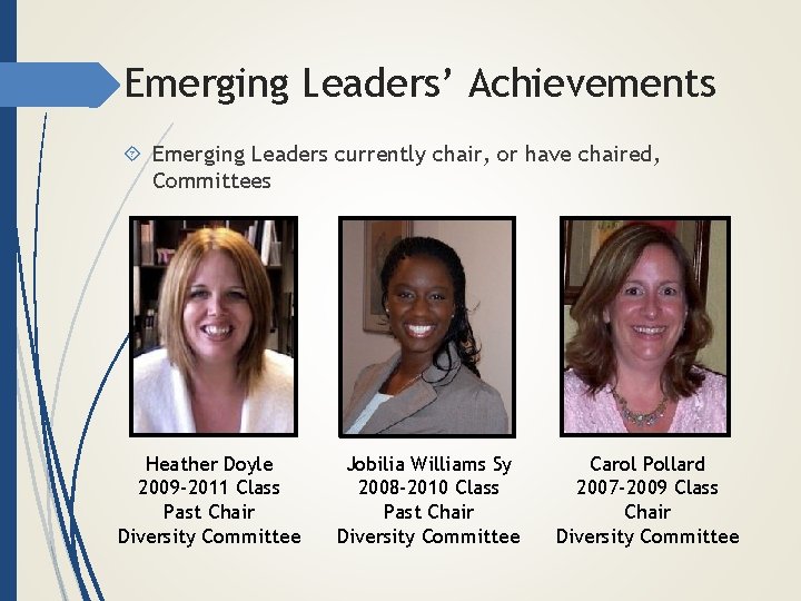 Emerging Leaders’ Achievements Emerging Leaders currently chair, or have chaired, Committees Heather Doyle 2009