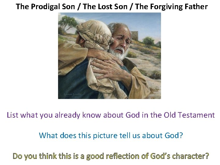 The Prodigal Son / The Lost Son / The Forgiving Father List what you The Prodigal Son / The Lost Son / The Forgiving Father List what you