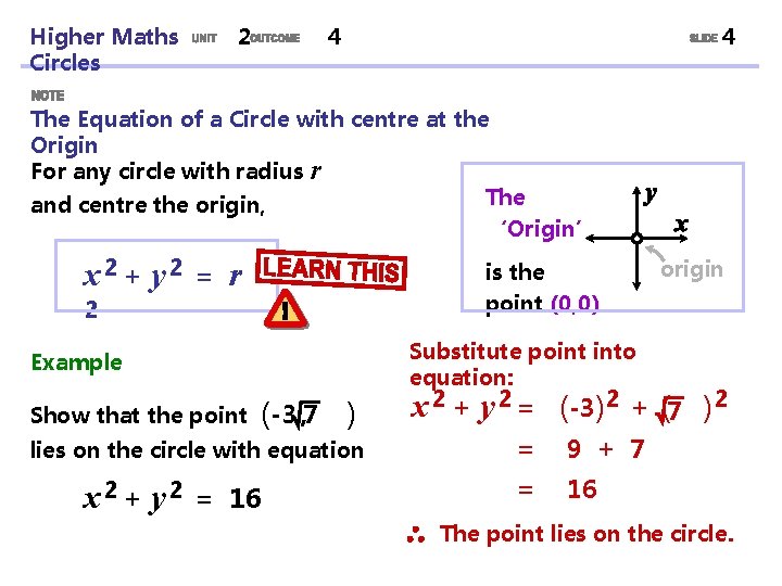Higher Maths Circles 2 4 4 The Equation of a Circle with centre at