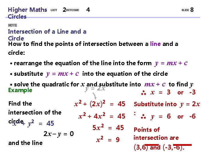 Higher Maths Circles 2 4 8 Intersection of a Line and a Circle How