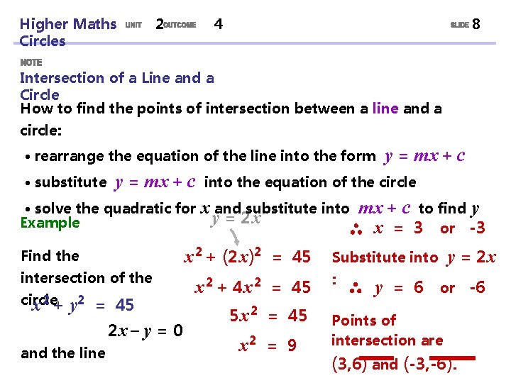 Higher Maths Circles 2 4 8 Intersection of a Line and a Circle How