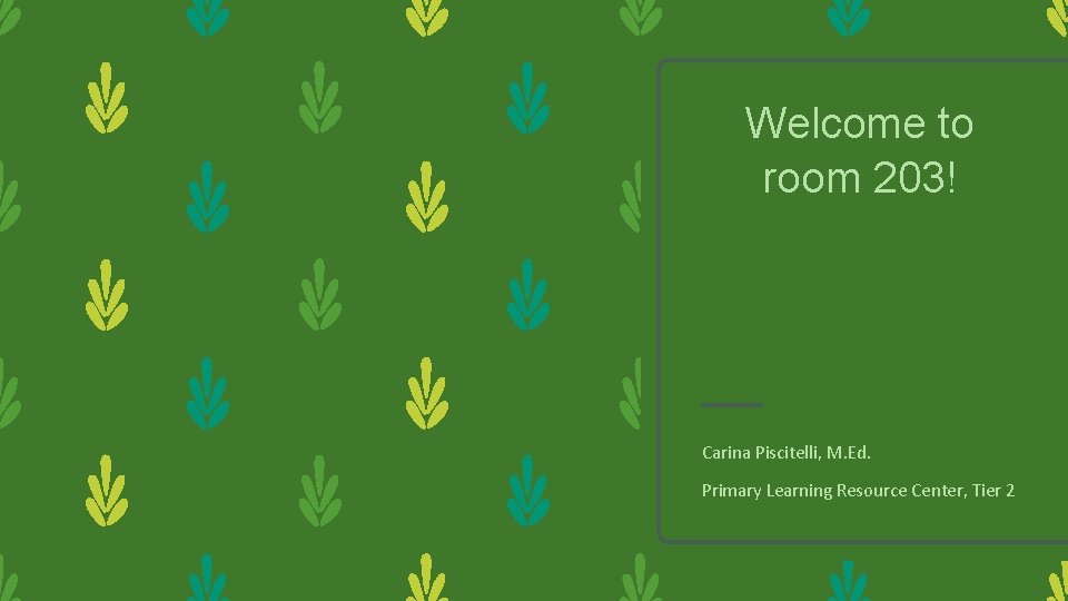 Welcome to room 203! Carina Piscitelli, M. Ed. Primary Learning Resource Center, Tier 2