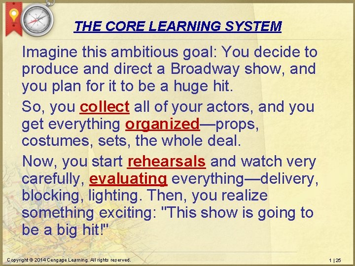 THE CORE LEARNING SYSTEM Imagine this ambitious goal: You decide to produce and direct