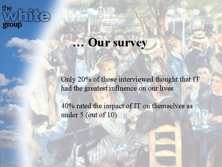 … Our survey Only 20% of those interviewed thought that IT had the greatest … Our survey Only 20% of those interviewed thought that IT had the greatest