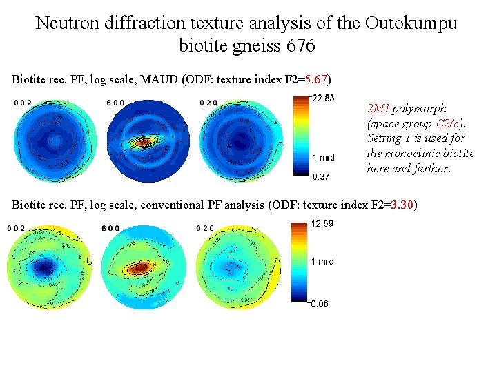 Neutron diffraction texture analysis of the Outokumpu biotite gneiss 676 Biotite rec. PF, log