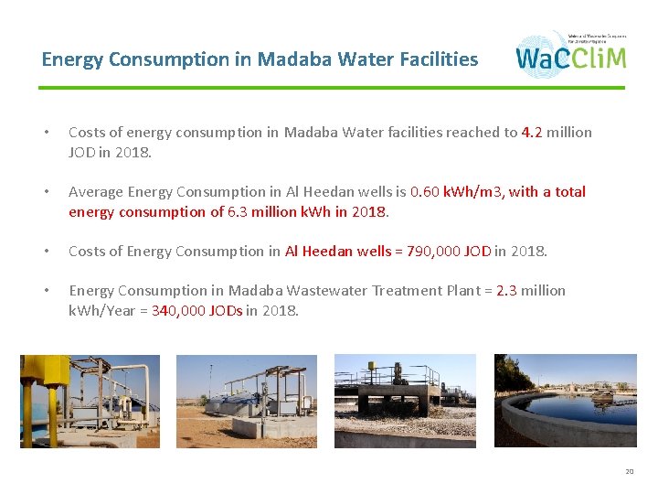 Energy Consumption in Madaba Water Facilities • Costs of energy consumption in Madaba Water