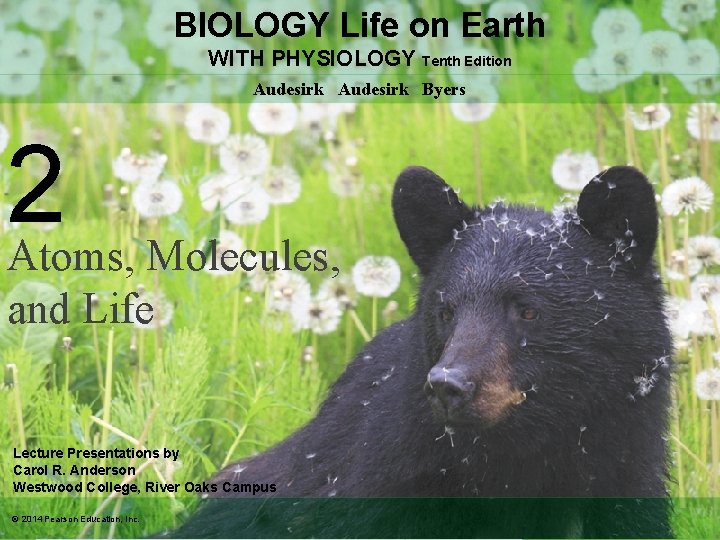 BIOLOGY Life on Earth WITH PHYSIOLOGY Tenth Edition Audesirk Byers 2 Atoms, Molecules, and