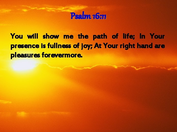 Psalm 16: 11 You will show me the path of life; In Your presence