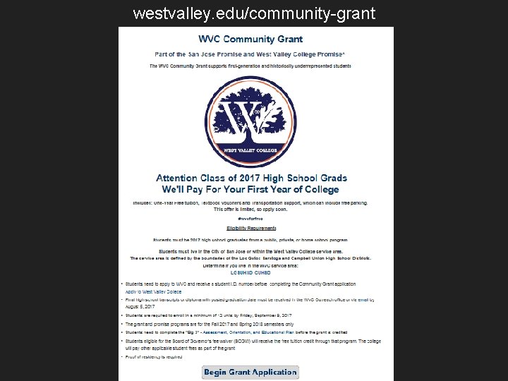 westvalley. edu/community-grant 