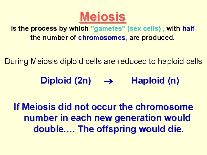 Meiosis is the process by which ”gametes” (sex cells) , with half the number