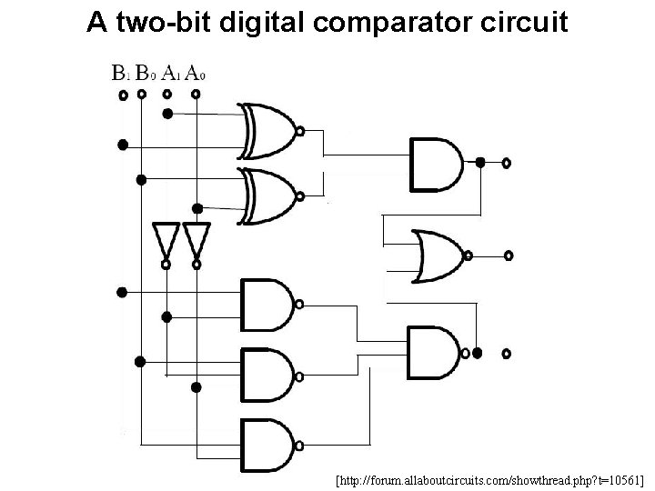 A two-bit digital comparator circuit [http: //forum. allaboutcircuits. com/showthread. php? t=10561] 