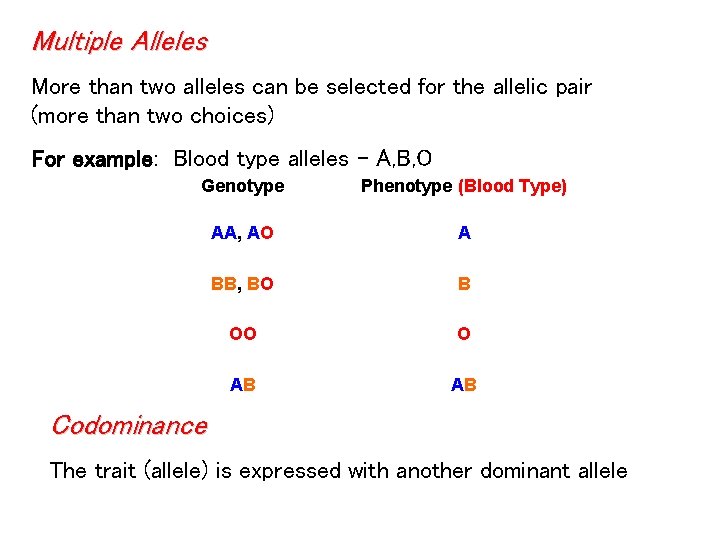 Multiple Alleles More than two alleles can be selected for the allelic pair (more