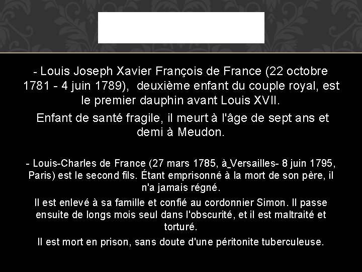 Louis Joseph Xavier François de France (22 octobre 1781 - 4 juin 1789), deuxième