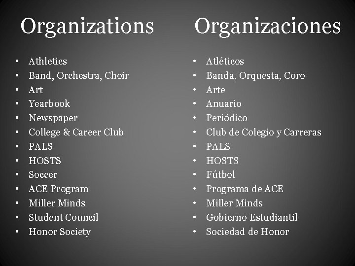 Organizations • • • • Athletics Band, Orchestra, Choir Art Yearbook Newspaper College &