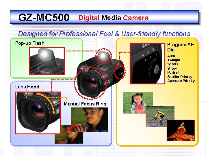 GZ-MC 500 Digital Media Camera Designed for Professional Feel & User-friendly functions Pop-up Flash