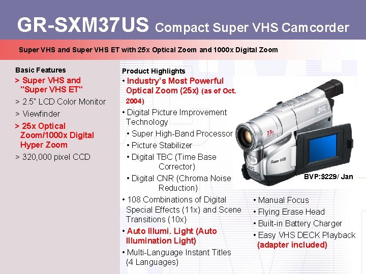 GR-SXM 37 US Compact Super VHS Camcorder Super VHS and Super VHS ET with
