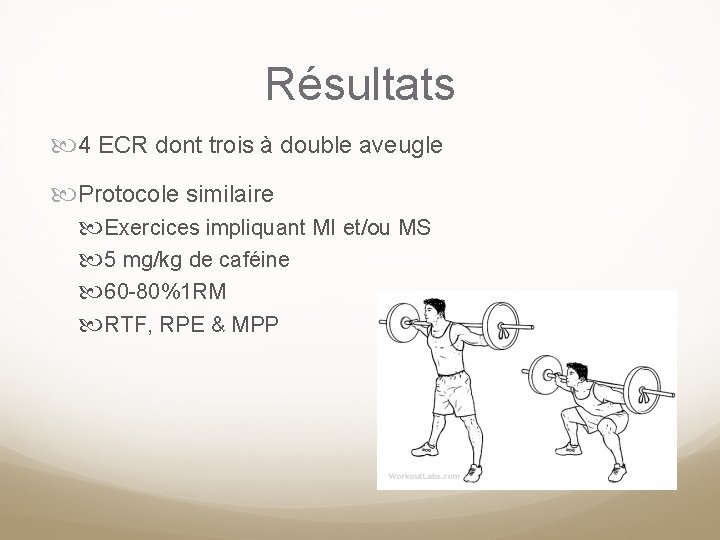 Résultats 4 ECR dont trois à double aveugle Protocole similaire Exercices impliquant MI et/ou