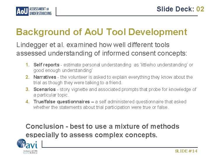 Slide Deck: 02 Background of Ao. U Tool Development Lindegger et al. examined how