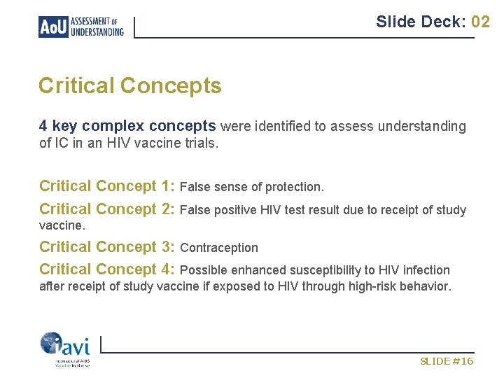 Slide Deck: 02 Critical Concepts 4 key complex concepts were identified to assess understanding