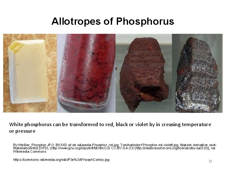 Allotropes of Phosphorus White phosphorus can be transformed to red, black or violet by