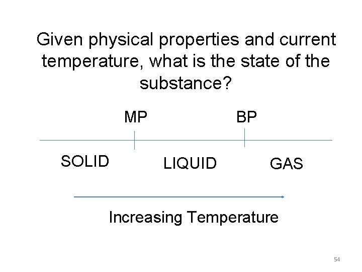 Given physical properties and current temperature, what is the state of the substance? BP