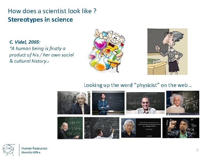 How does a scientist look like ? Stereotypes in science C. Vidal, 2005: “A